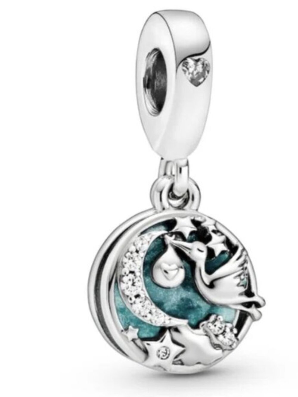 Pandora Silver Moon & Dove Dangle Charm with Teal Enamel